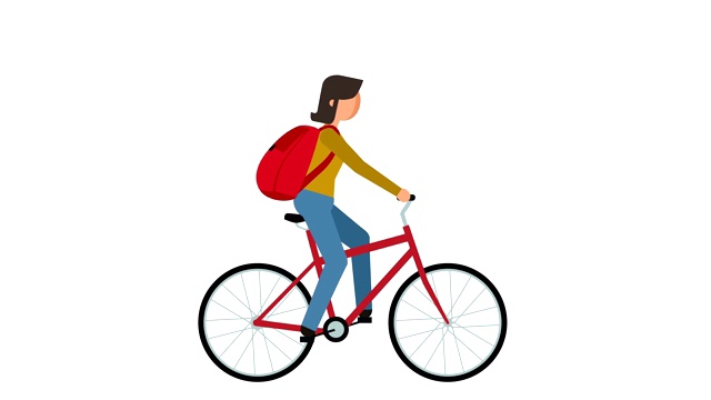 Stick Figure象形图女孩骑自行车与背包人物扁平动画视频素材