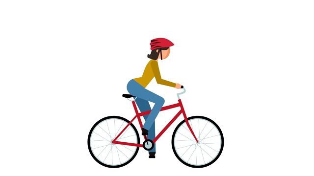 简笔图象形图女孩骑自行车的人骑自行车的角色扁平动画视频素材