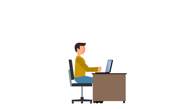 Stick Figure象形文字人在键盘上打字，笔记本电脑工作字符扁平动画视频素材