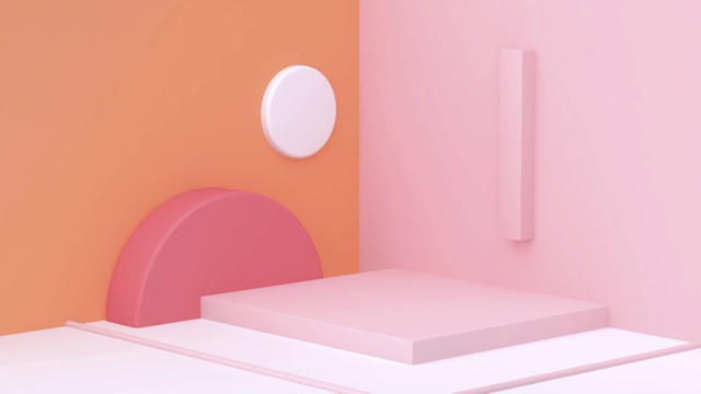 墙面、地板、角落、粉色、橙色、白色几何场景动态3d渲染视频素材