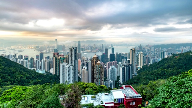 从太平山顶看香港城市天际线-时光流逝视频下载