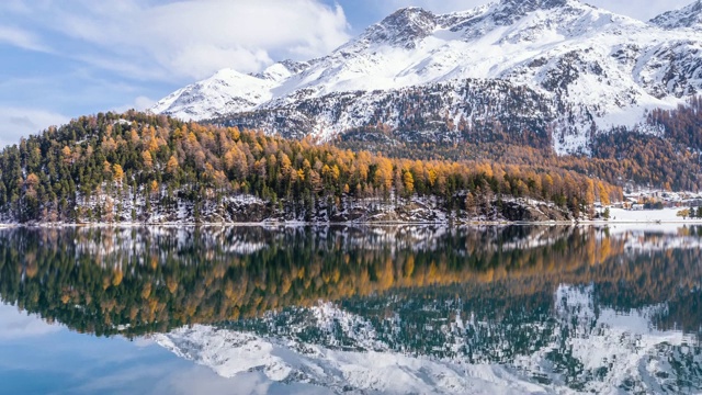雪山湖反射瑞士航拍4k视频素材