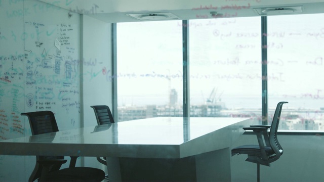 透过玻璃墙可以看到空荡荡的会议室视频素材