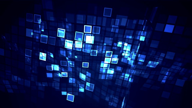 抽象蓝色闪烁矩形网格透视运动图形循环背景。数字技术未来动画概念。视频素材