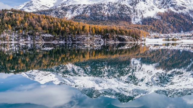 雪山秋天湖反射瑞士航拍4k视频素材