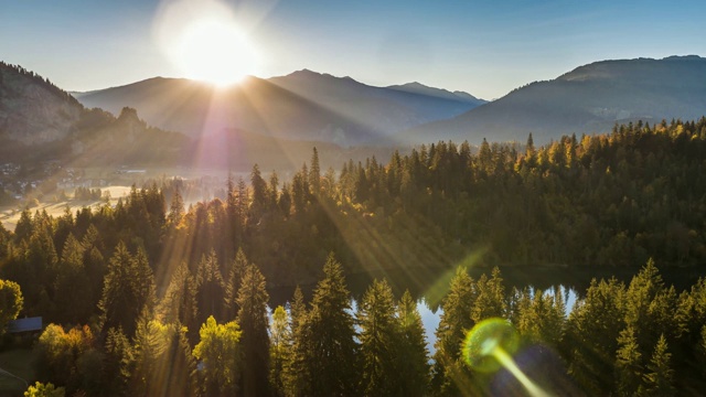 日出湖自然瑞士航拍4k视频素材