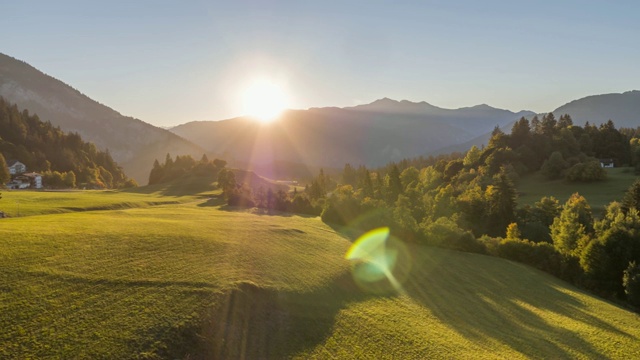 日出山脉田野自然飞行瑞士空中4k视频素材