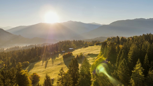 日出自然山脉田野瑞士航拍4k视频素材