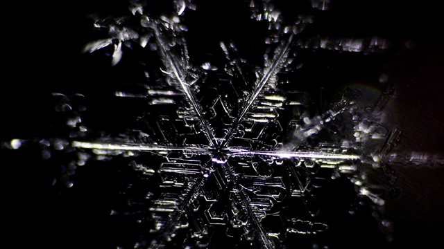 美丽透明闪亮的雪花在黑暗的背景上视频素材