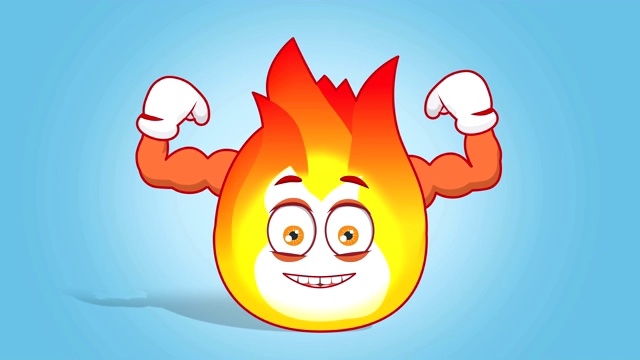 卡通火焰火焰力量肌肉与脸部动画阿尔法Matte视频下载