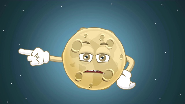 卡通可爱的月亮不快乐的左指针与阿尔法哑光动画视频素材