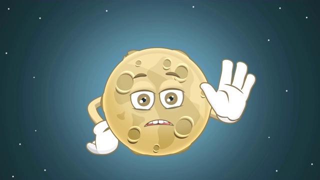 卡通可爱的月亮停止手势与阿尔法哑光的脸部动画视频素材