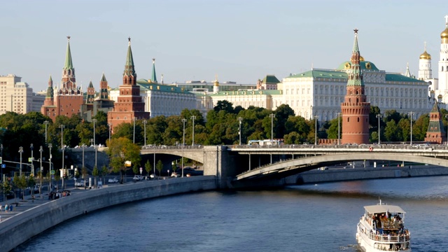 俄罗斯，莫斯科克里姆林宫和莫斯科河的超级崩塌视频素材