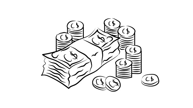 一捆钞票和一堆硬币的动画图像。加拿大元。视频素材