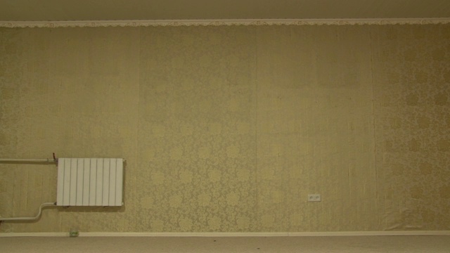 在一间没有家具的空房间里，复古风格的金色墙纸墙视频下载