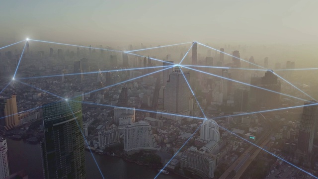 4k分辨率网络连接概念与鸟瞰图城市视频素材