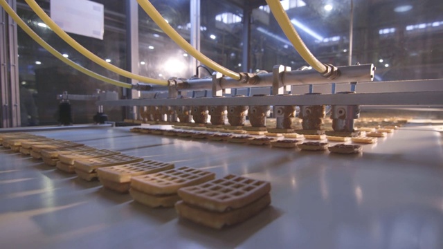 华夫饼生产流水线视频素材