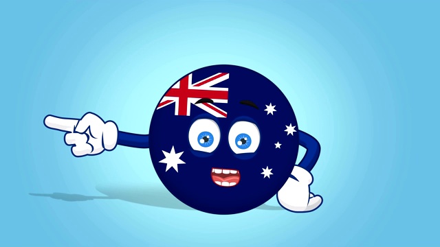 卡通图标旗澳大利亚左指针说话与阿尔法哑光脸部动画视频下载