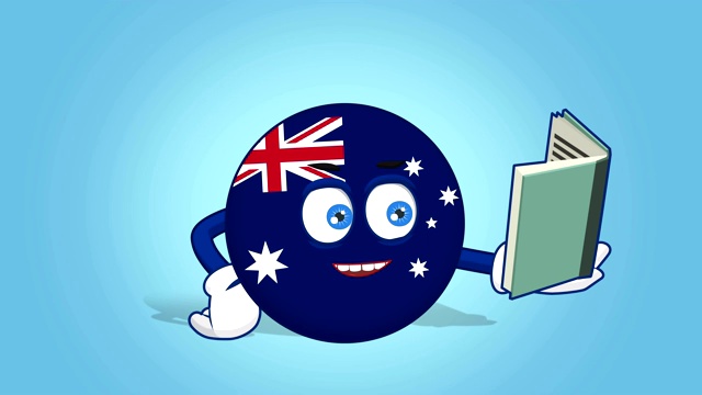 卡通图标旗澳大利亚阅读与阿尔法Matte脸动画书视频下载