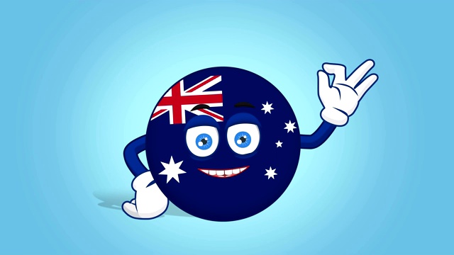 卡通图标旗澳大利亚Ok手势与阿尔法哑光脸部动画视频下载