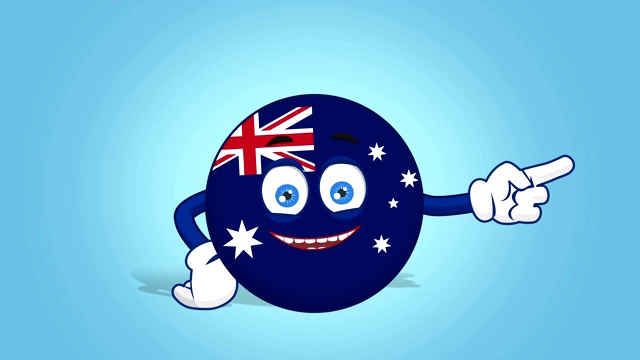 卡通图标旗澳大利亚右指针与阿尔法哑光脸部动画视频下载
