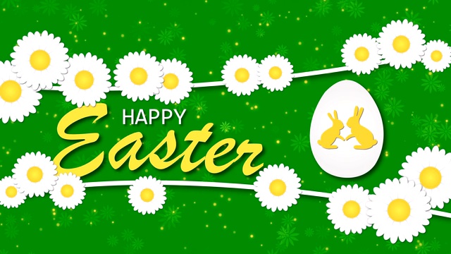 复活节快乐，绿色背景上有鸡蛋和洋甘菊视频下载
