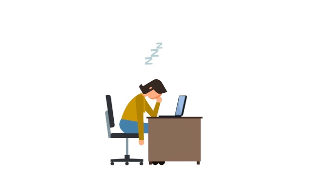 简笔画人物象形图女孩在工作时睡在笔记本电脑附近角色扁平动画视频下载