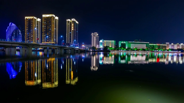 night illuminated sanya city riverside bay panorama 4k timelapse hainan island china视频素材