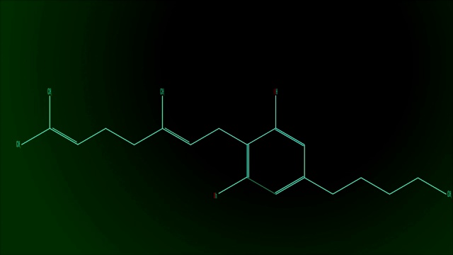 动画中浅蓝色的线条描绘了大麻酚分子视频素材