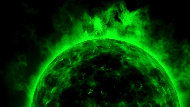 绿色的太阳表面有热量，太阳波和火焰视频素材