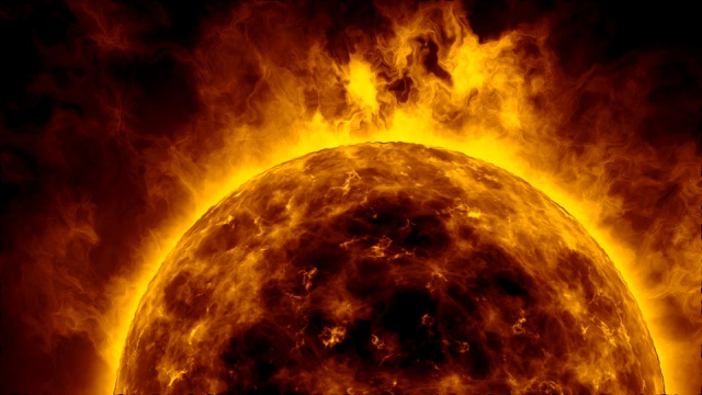 橙色的太阳表面有热量，太阳波和火焰视频素材