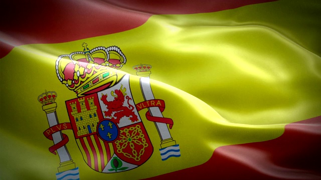 现实的循环西班牙挥舞旗帜。西班牙国旗飘扬。西班牙标志无缝循环动画。西班牙国旗高清分辨率背景。西班牙国旗1080p全高清视频演示视频下载