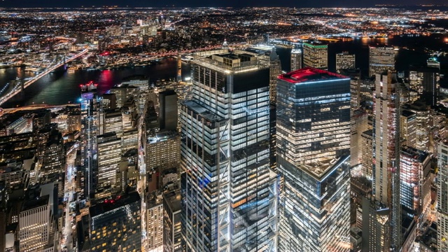 T/L WS HA PAN美国纽约曼哈顿下城夜晚的现代摩天大楼视频下载