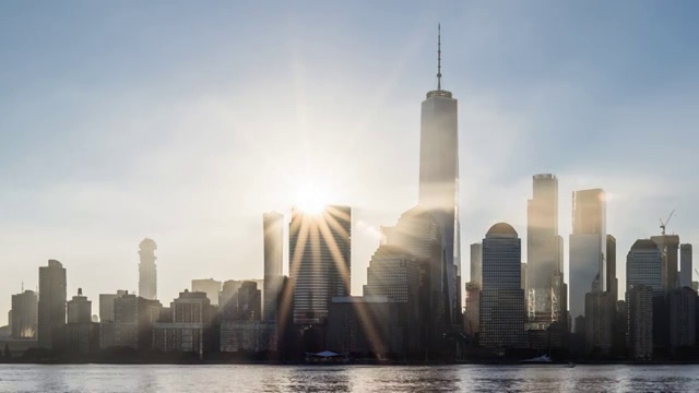 美国曼哈顿下城/纽约市上空的日出视频下载