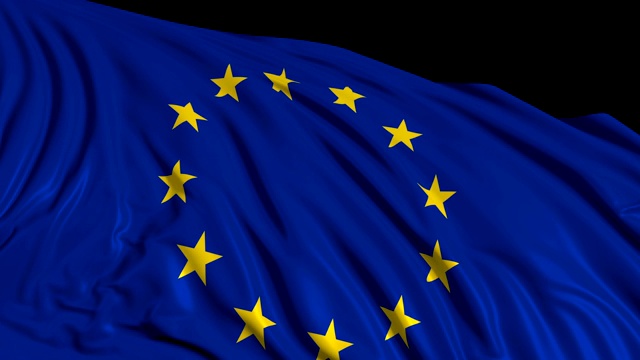 慢镜头中的欧洲国旗。旗子迎风飘扬视频素材