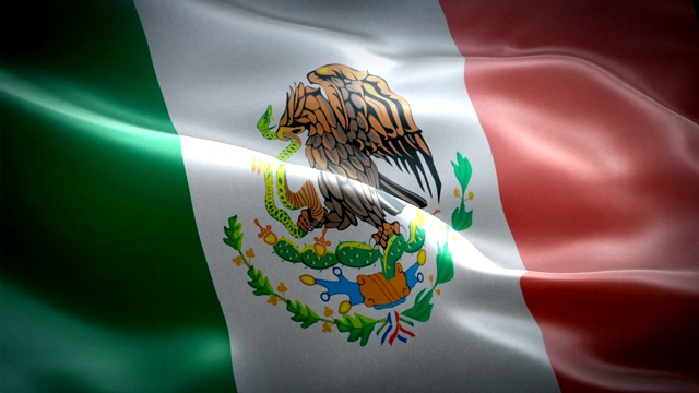 墨西哥挥舞着国旗。3d墨西哥国旗飘扬。标志墨西哥无缝循环动画。墨西哥旗帜高清分辨率背景。墨西哥国旗特写1080p全高清视频演示视频下载