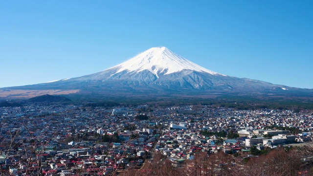 从Churetio宝塔区看富士山;放大视频素材