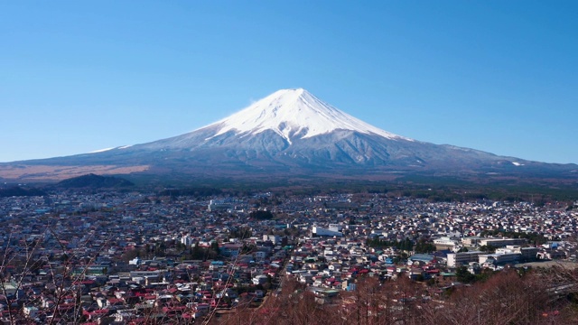 从Churetio宝塔区看富士山;缩小视频素材