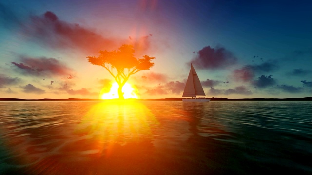 船在海上与惊人的日落视频素材
