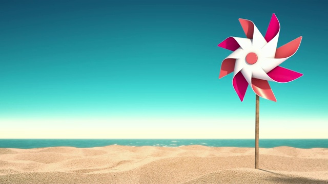 风车在海滩夏季背景视频下载