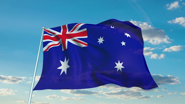 多云天空下织物结构的澳大利亚国旗(可循环)视频下载
