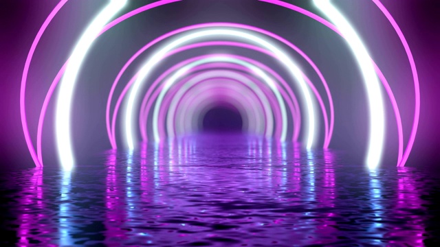 发光的霓虹灯隧道。抽象的无缝的背景。荧光紫外线。视频下载