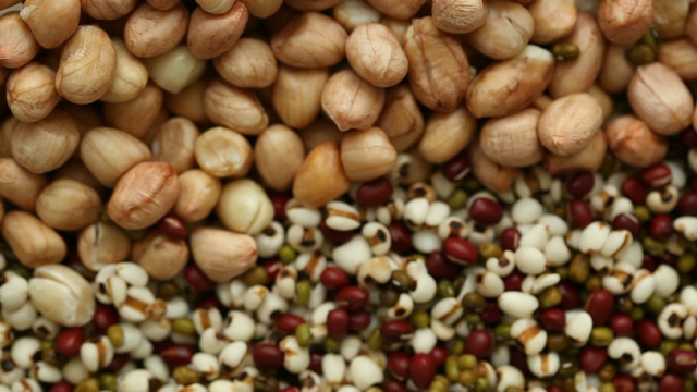 各种豆类，豆类俯视图背景视频素材