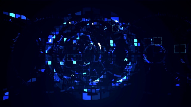 抽象蓝色网络圈数字技术无缝循环运动图形动画。互联网未来的概念。视频素材