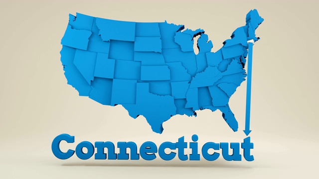 美国康涅狄格州边界3D可视化，现代地图轮廓，旅行视频下载