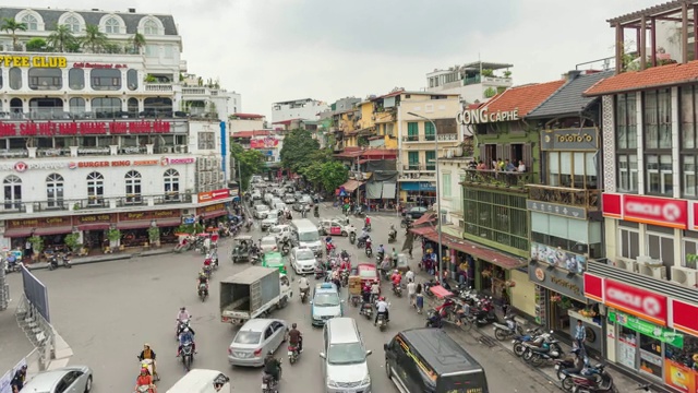 交通在河内，越南，高角度查看时间流逝视频视频素材