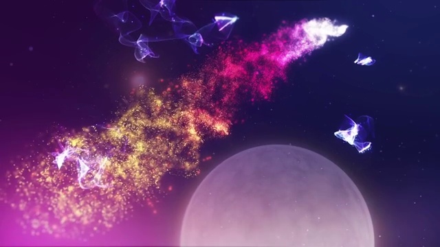 旅行接近彗星和槽气体尾巴和星云在发光的星系背景。视频素材