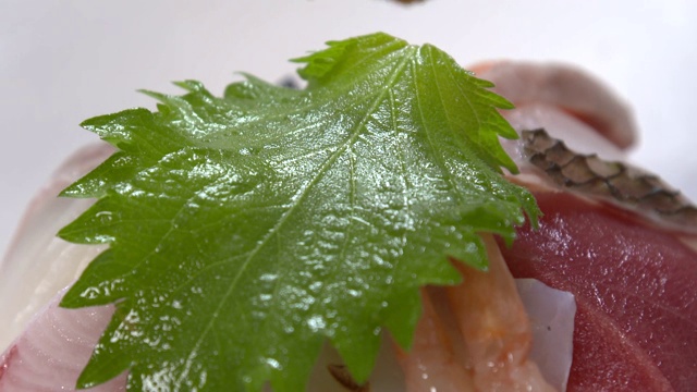 海胆子被放置在Chirashi寿司上(分散寿司)视频素材