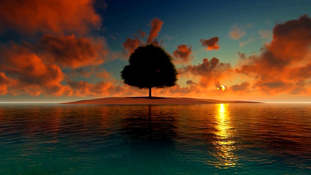 美丽的日落在海上和岛屿上与一棵树视频素材
