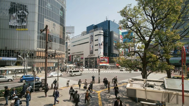 日本涩谷，人群穿过涩谷十字路口视频素材